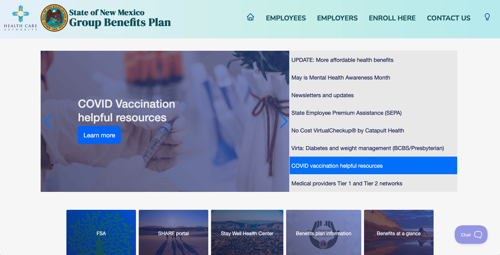 MyBenefitsNM home page in light theme